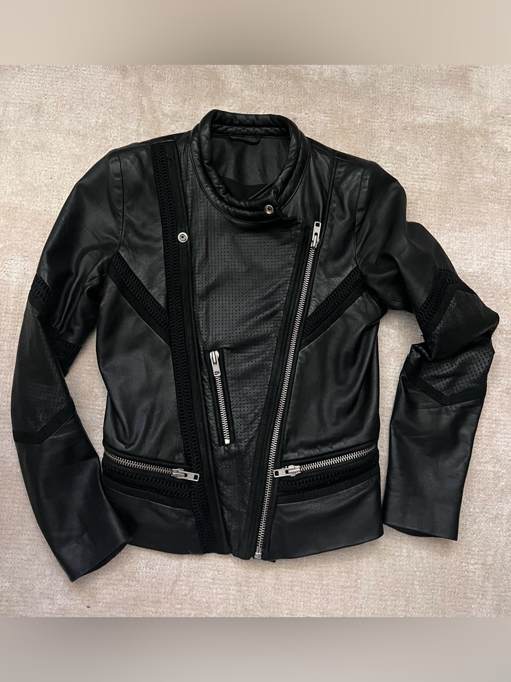 IRO Inaya Black Leather Biker Jacket  Sz 38